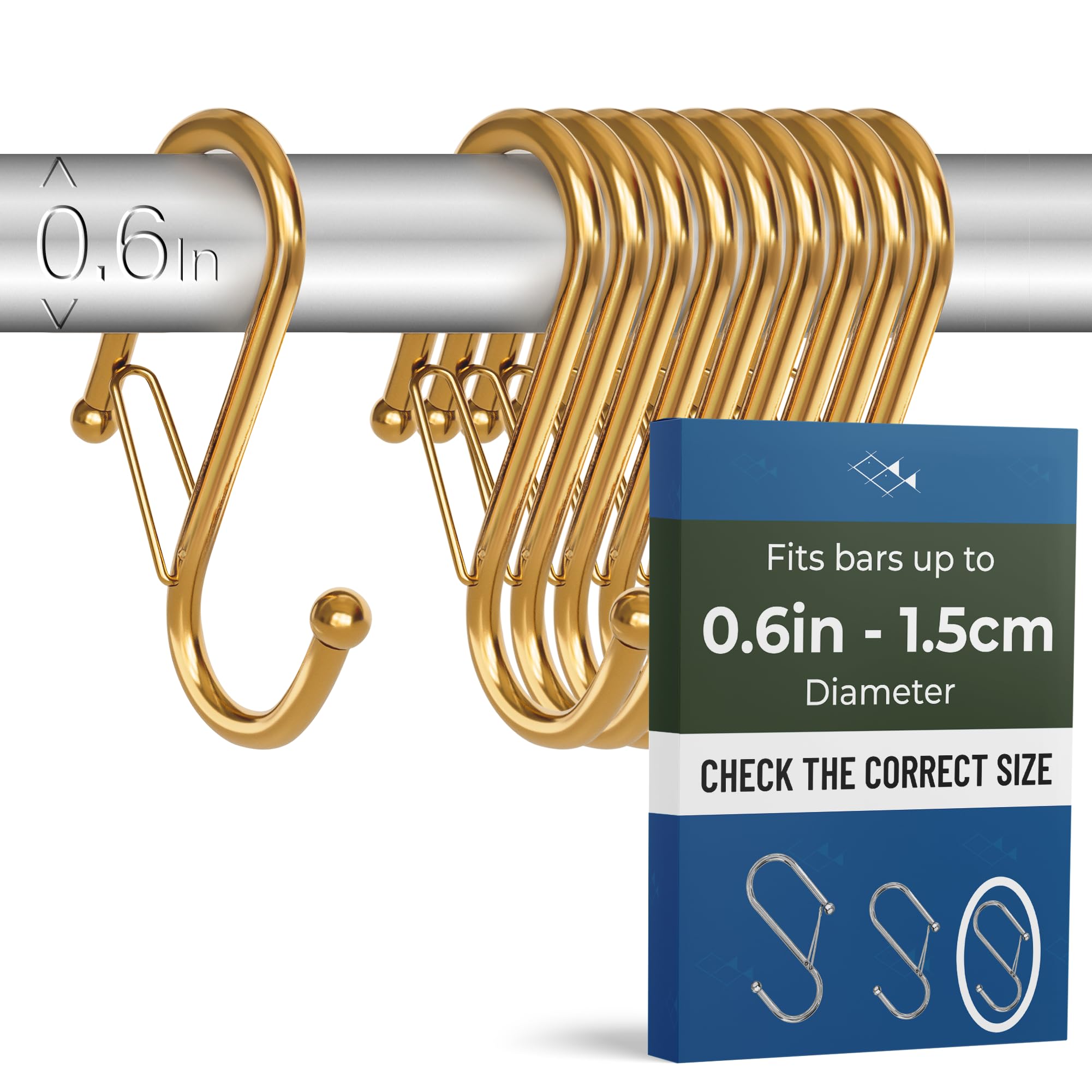 Blau Marité 10 Pack S Hooks for Hanging for Bars up to 0.6 Inch (1.5 cm) Diameter, Anti-Drop Hooks with Safety Buckle