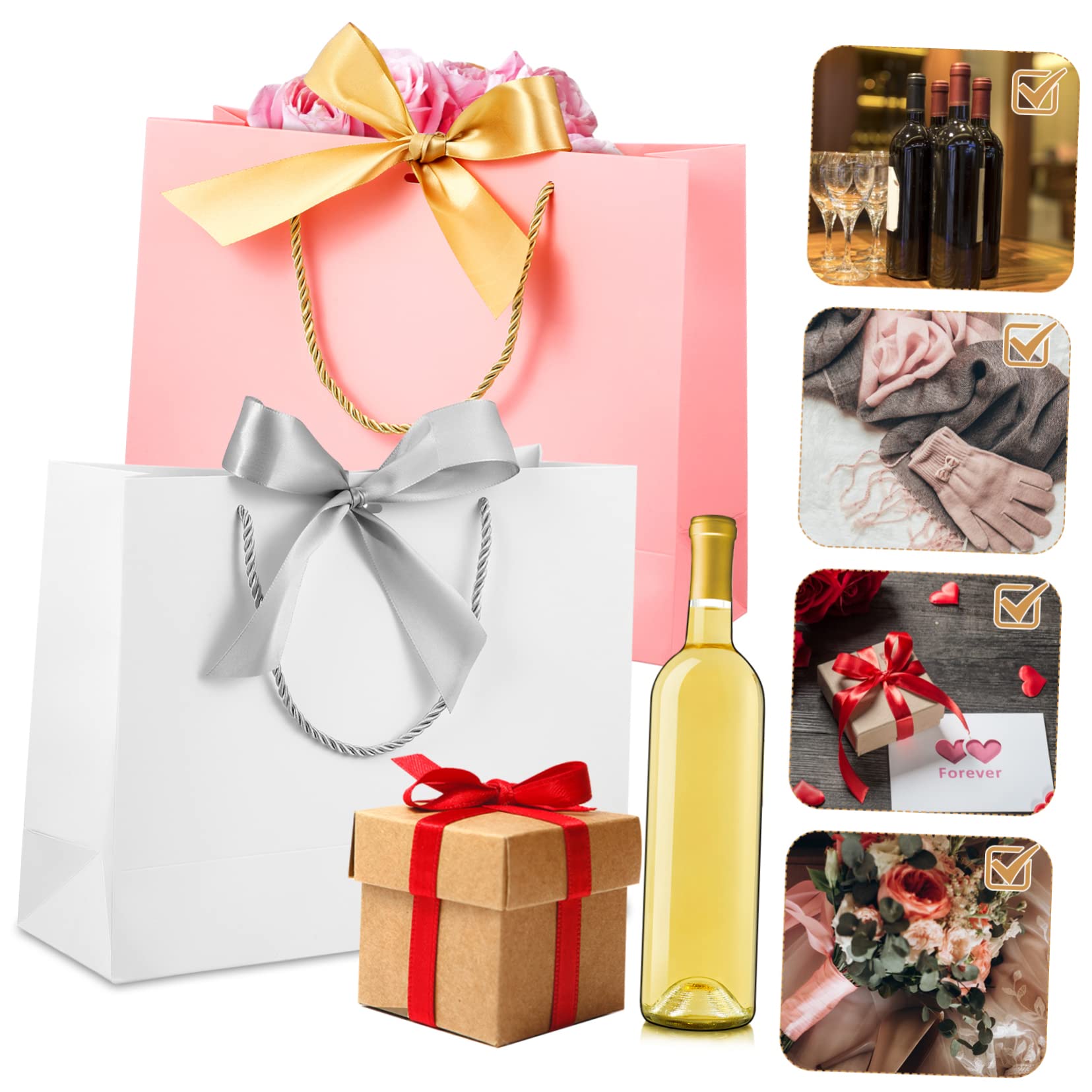 DEARMAMY 10stücke Papier Geschenktüten mit Schleifen Tragbare Einkaufstüten für Partys Hochzeiten und Geschenkeverpackung