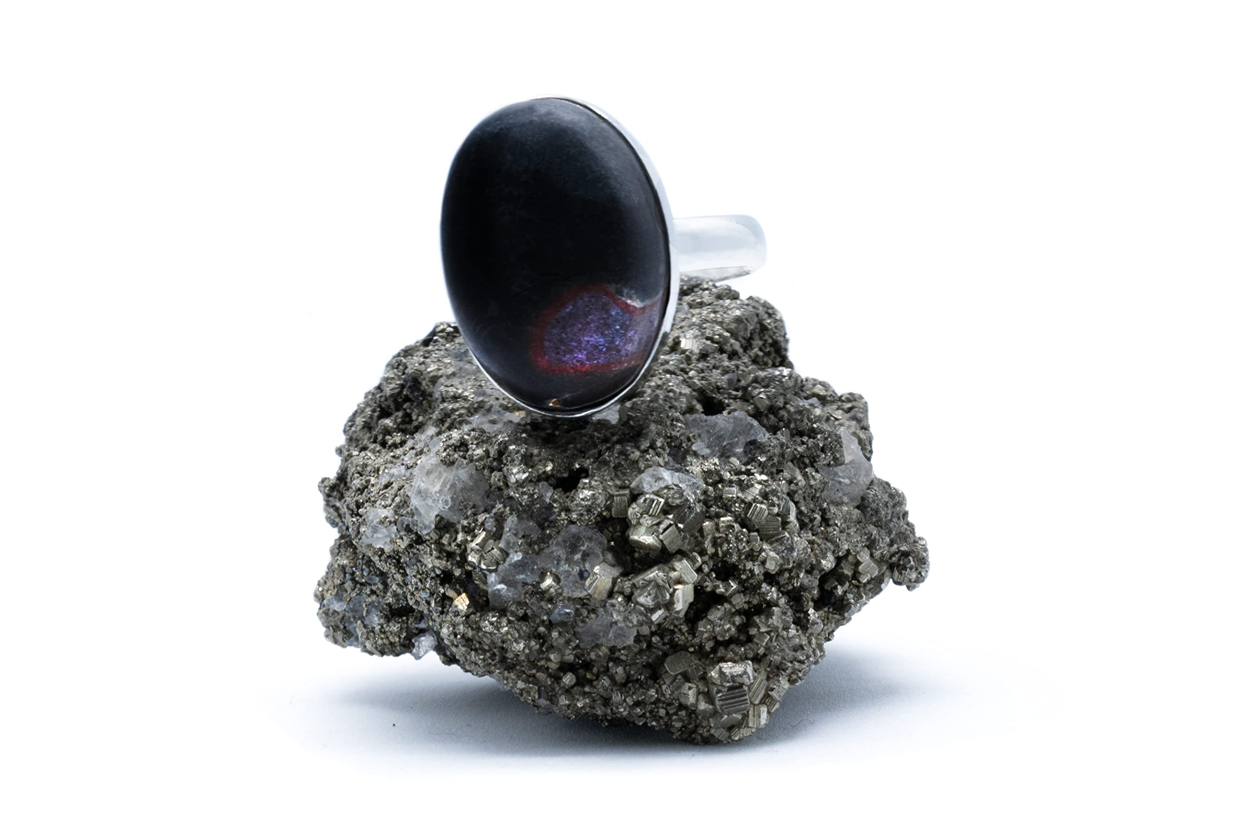 Anillo de Plata 925 con Jaspe Picasso Negro (Piedra Natural) 18x13mm - Disponible Anillo Ajustable y Fijo, Tamaño de XS a XXXL, para Hombre, para Mujer - Caja Regalo Gratis