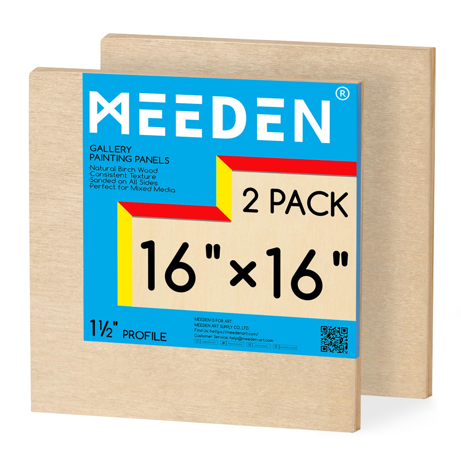 MEEDEN Unfinished Wood Canvas Board: 1-1/2" Deep 16x16” Wooden Canvas Panel Pack of 2 - Blank Cradled Wood Art Board for Painting