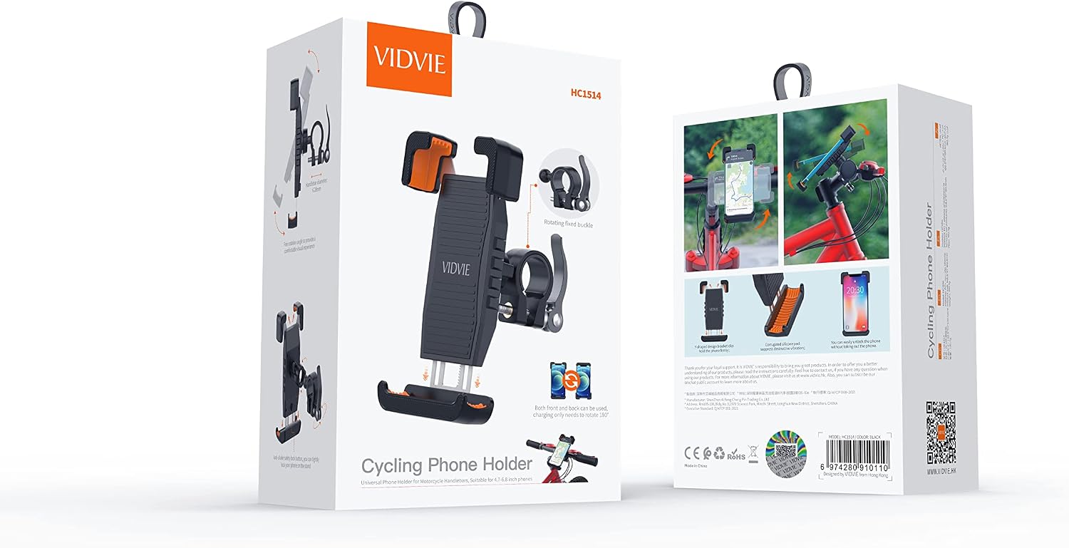 Bike, Scooter, Motorcycle Heavy Duty Cellphone Holder for Handlebar Anti Shake Protection HC1514 Fits All Phones
