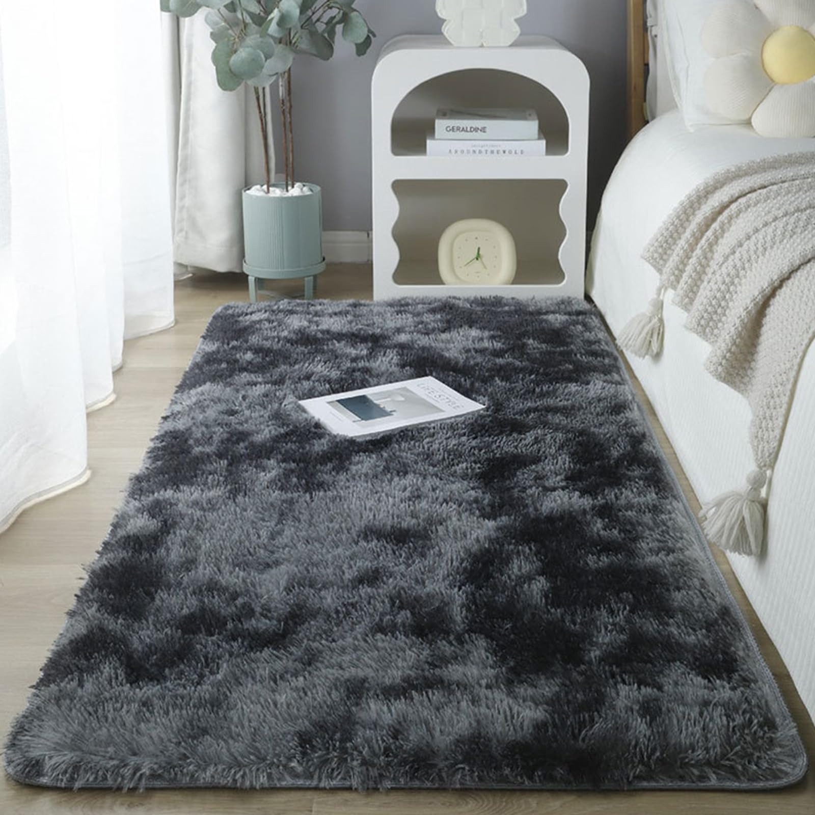 Tapis de sol moelleux gris foncé 145x215 lavable pour grand salon