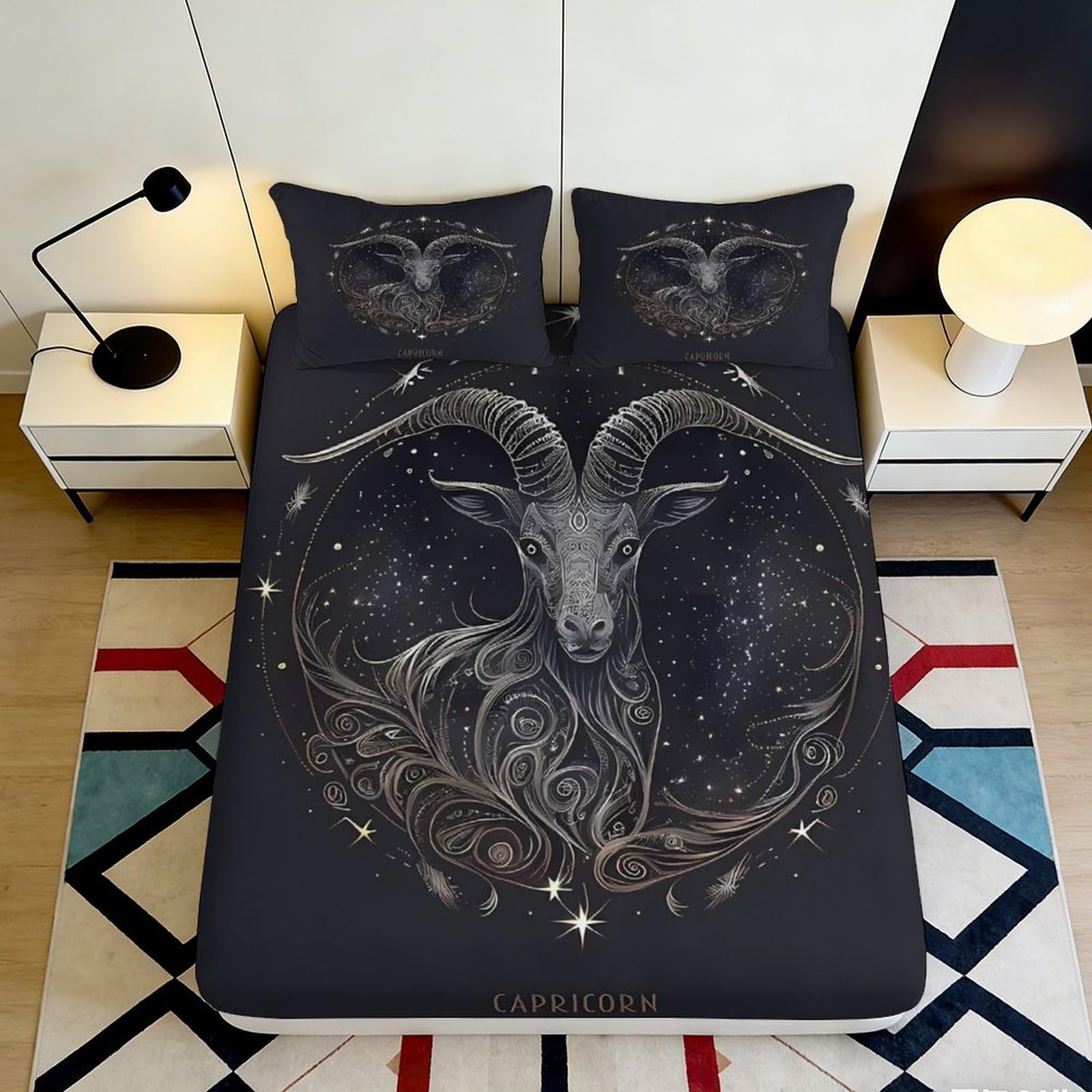 Pnayamiorkfel Style-6 3D Printed Capricorn Zodiac Fitted Sheet Microfiber Dark Starry Night Bed Sheet For Bedroom Dorm Mattress Decor 90X200x25cm