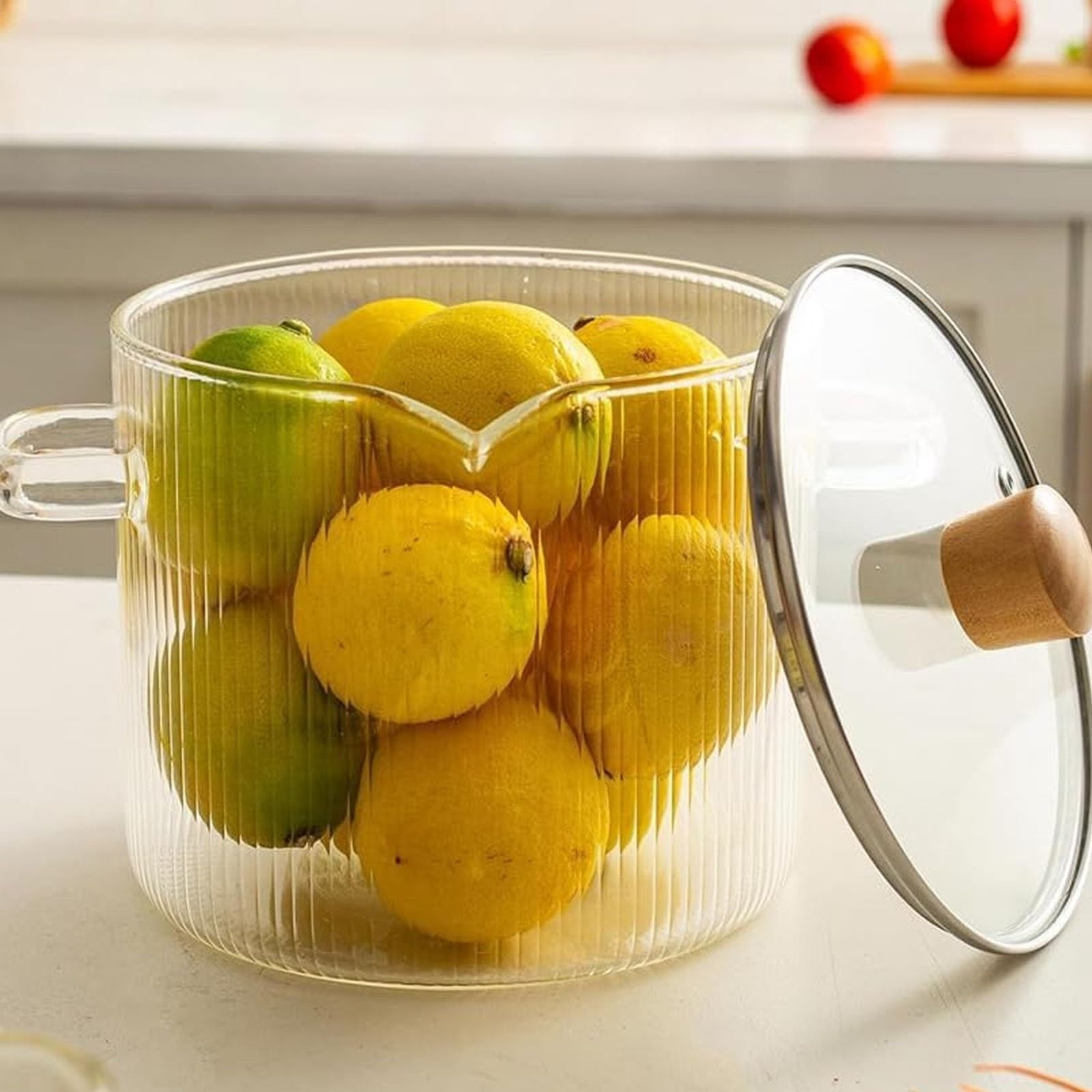 Runder Kochtopf mit Doppelohren-Design, Klarglas-Eintopf für Suppe und Nudeln, ideal für Hausmannskost und Versammlungen