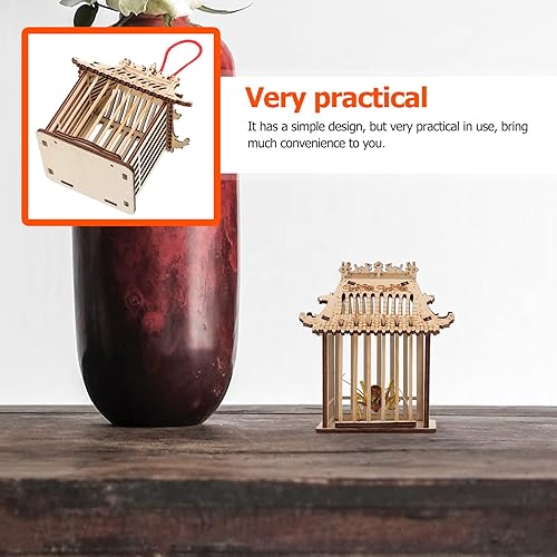 Miniatura 3 de balacoo Caja de madera para saltamontes jaula de hábitat de jardín colgante jaula para grillos saltamontes marrón claro 1