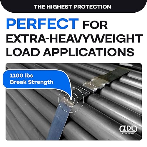 Miniatura 34 de IDL Packaging Kit de flejado de acero portátil de 5/8 pulgadas x 400 pies, resistencia a la rotura de 1400 libras - Solución de flejado de embalaje