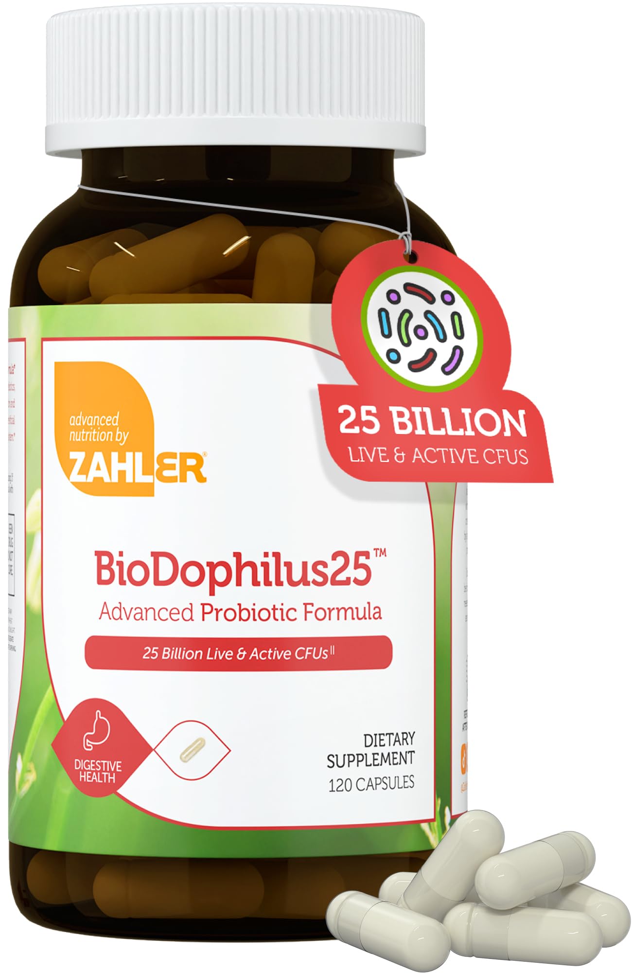 Zahler BioDophilus25, 25 Billion CFU Probiotic + Prebiotic - 11 Strains Daily Probiotic Supplement - Kosher Probiotics for Women for Digestive Health, Probiotics for Men for Gut Health (120 Capsules) 120 Count (Pack of 1)