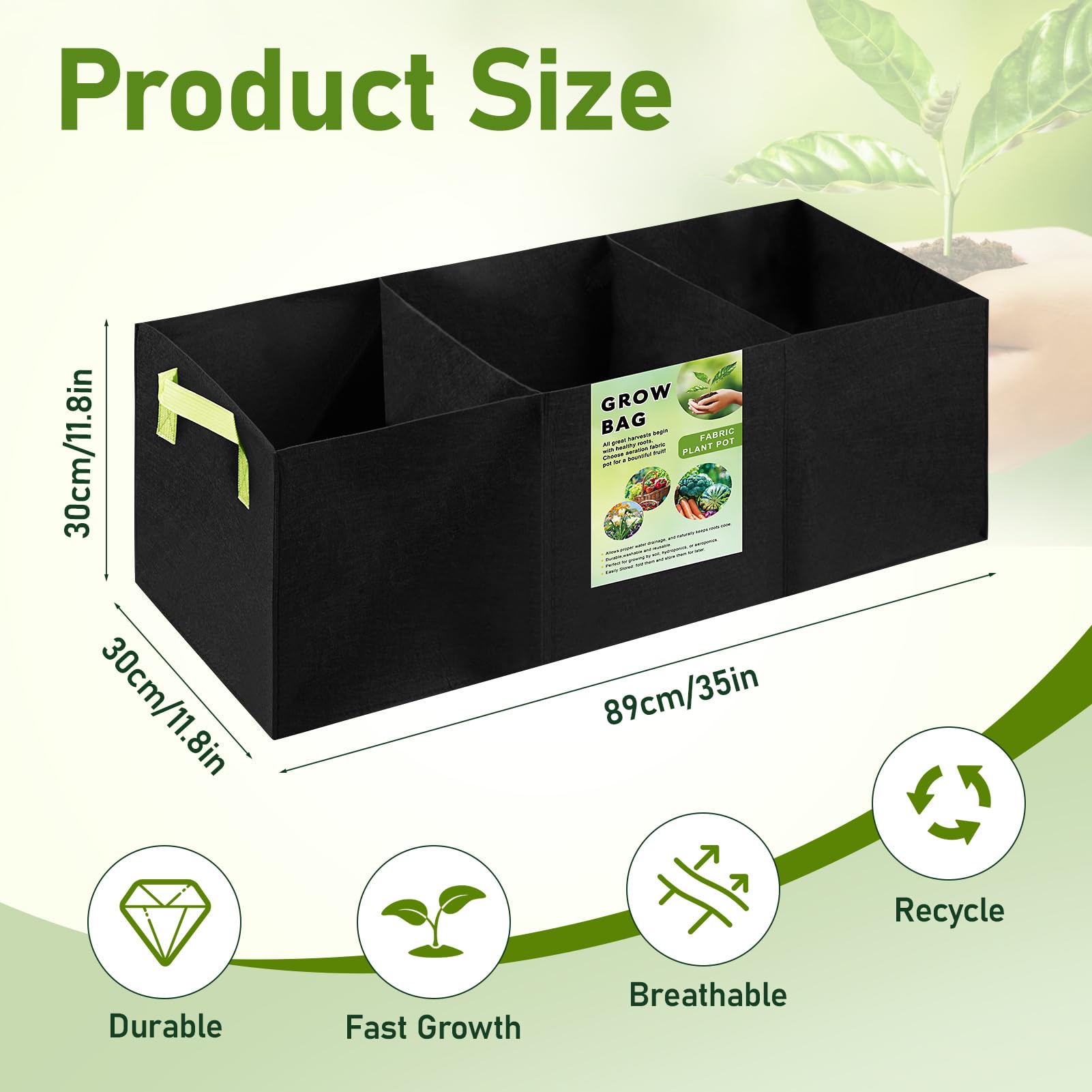 2er-Pack Pflanztaschen, atmungsaktiver Stoff, erhöhtes Gartenbeet, rechteckiger Übertopf, geeignet für Gemüse, Blumen, Obst/Blumen, mit Griffen (60 x 30 x 30 cm)