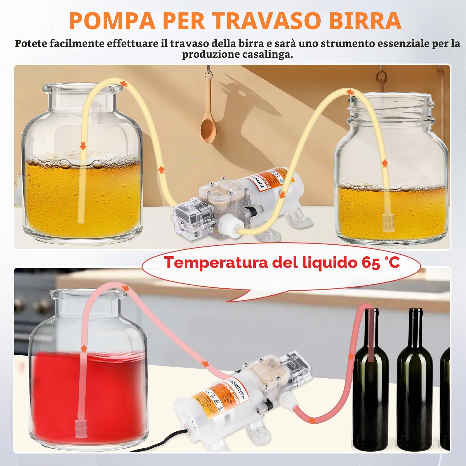 YUCHENGTECH Pompa Travaso Vino Elettrica 12v Pompa per Birra Fatta in Casa Pompa Travaso Liquidi Alimentari Velocità Regolabile con Tubo da 4 m e 2 Filtri per il Pompaggio di Vino Birra Bevande