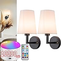 Vista 11 de Juego de 2 apliques de pared a pilas, 10000 mAh, luces de pared inalámbricas recargables con control remoto, 10 RGB regulables, decoración de pared