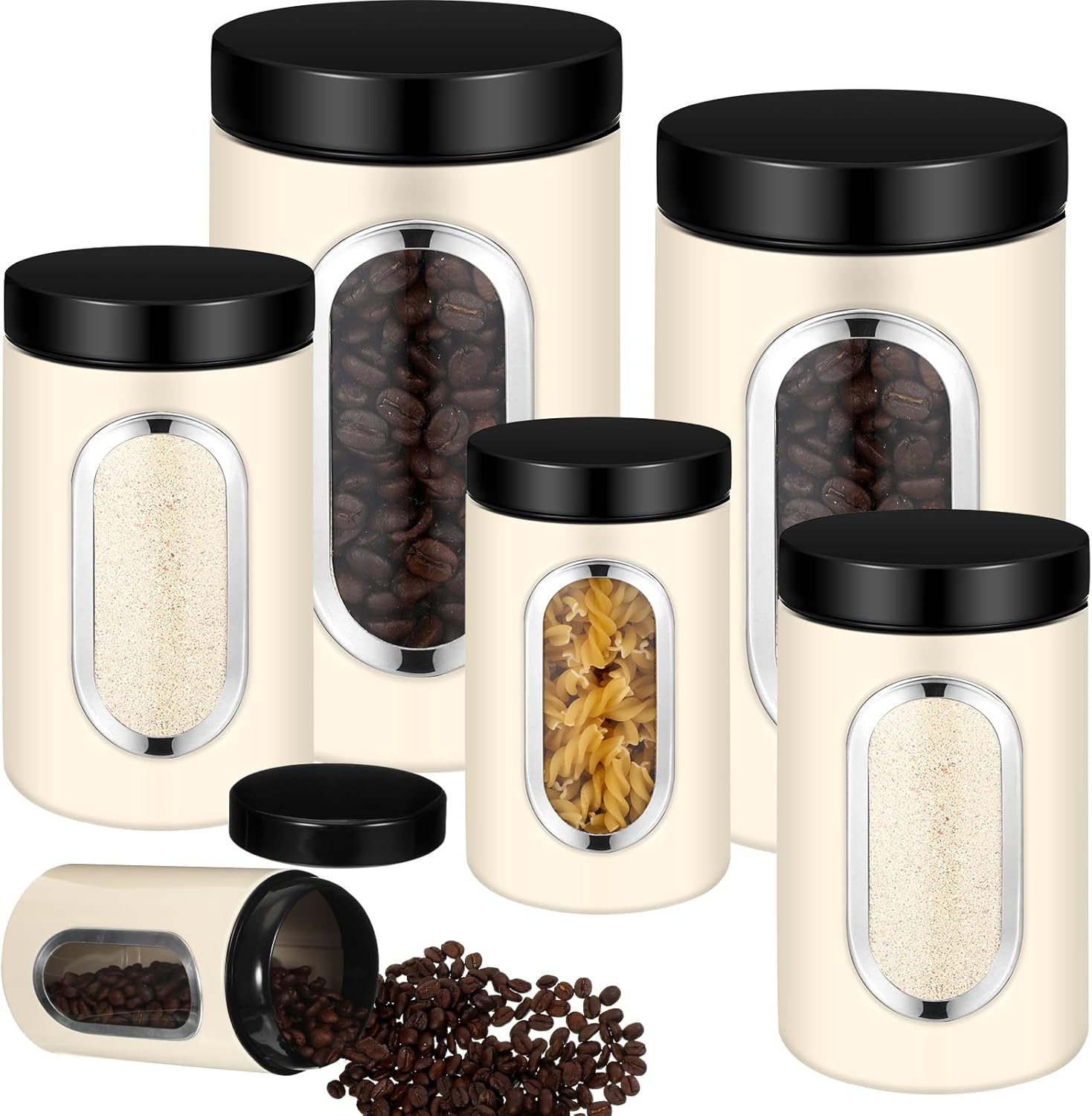 Maxdot 6 Pcs Black Canisters Set for Kitchen Counter Coffee