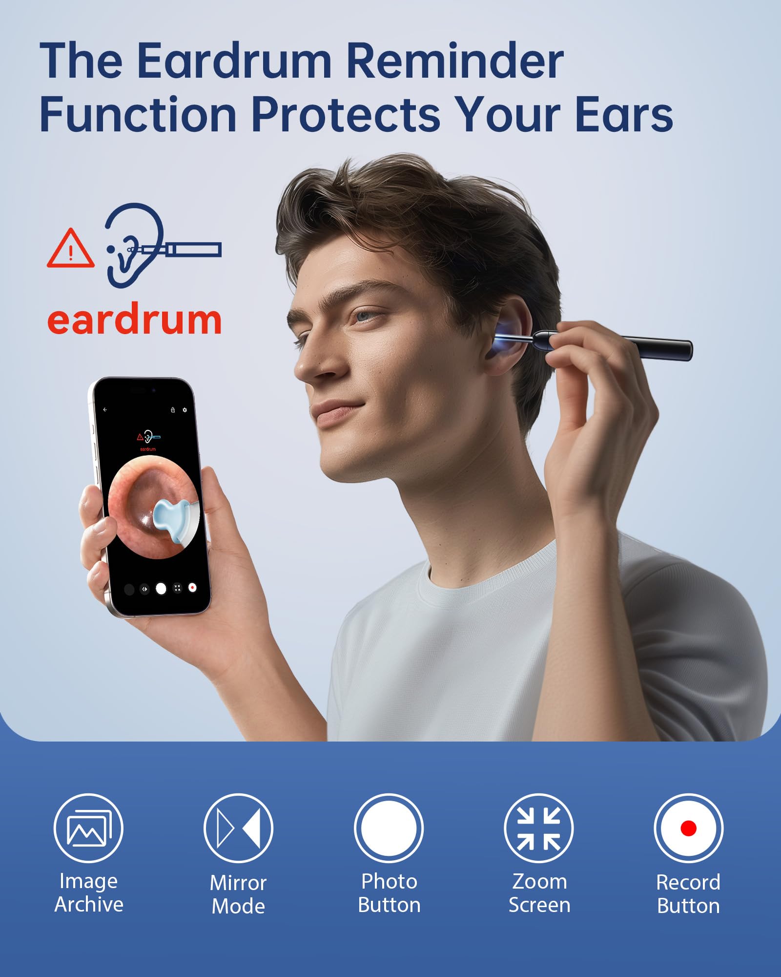 Herramienta de eliminación de cera de oído, alcance HD 1296P y 6 luces LED, limpiador de oídos con cámara, kit de limpieza de oídos, herramienta de eliminación de cerumen con 10 cucharas (ónix)