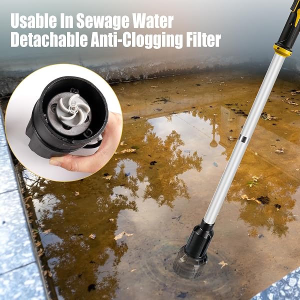 Pompe de transfert d'eau sans fil pour batterie Dewalt 18 V 20 V, hauteur de refoulement de 3 m, pompe submersible portable à haut débit 3 600 l/h, pompe de puisard utilitaire pour piscine, jardin - 4