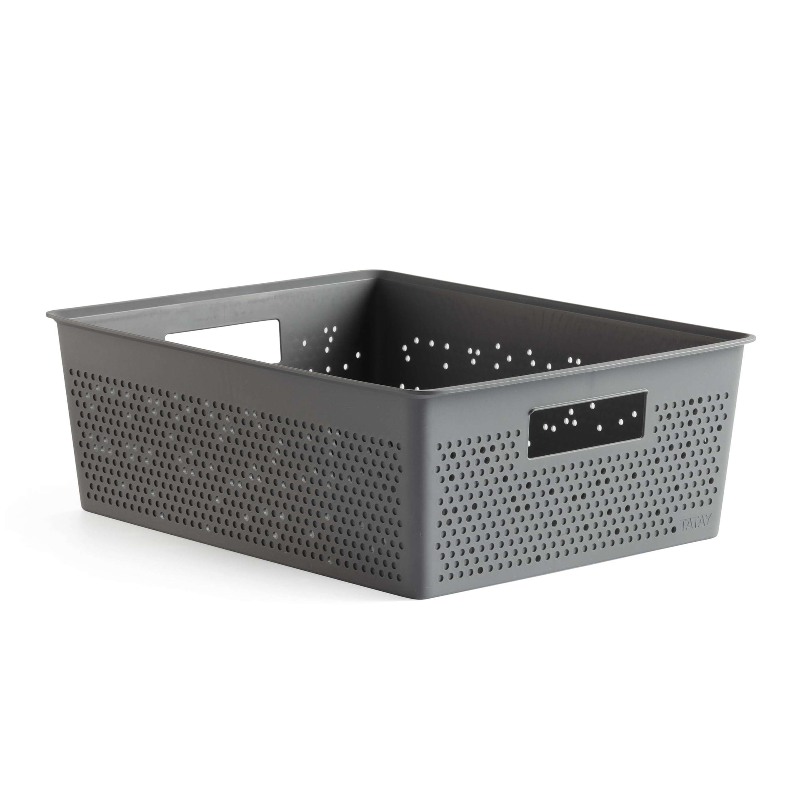 TATAY Plastic Storage Basket 12L Bohol | Organiser Box | Optimal Ventilation | Stackable Modular System | Integrated Handles | BPA-Free Recycled Plastic | 30x39x13.5 cm, Grey