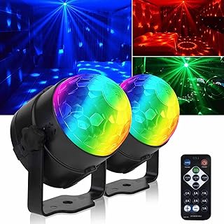 【Pack of 2】Disco Lights, 360°Rotation Sound Activated Disco Ball Lights with 4M/13ft USB Power Cable, 3W RGB Party Lights with Remote Control for Kids Birthday Dance