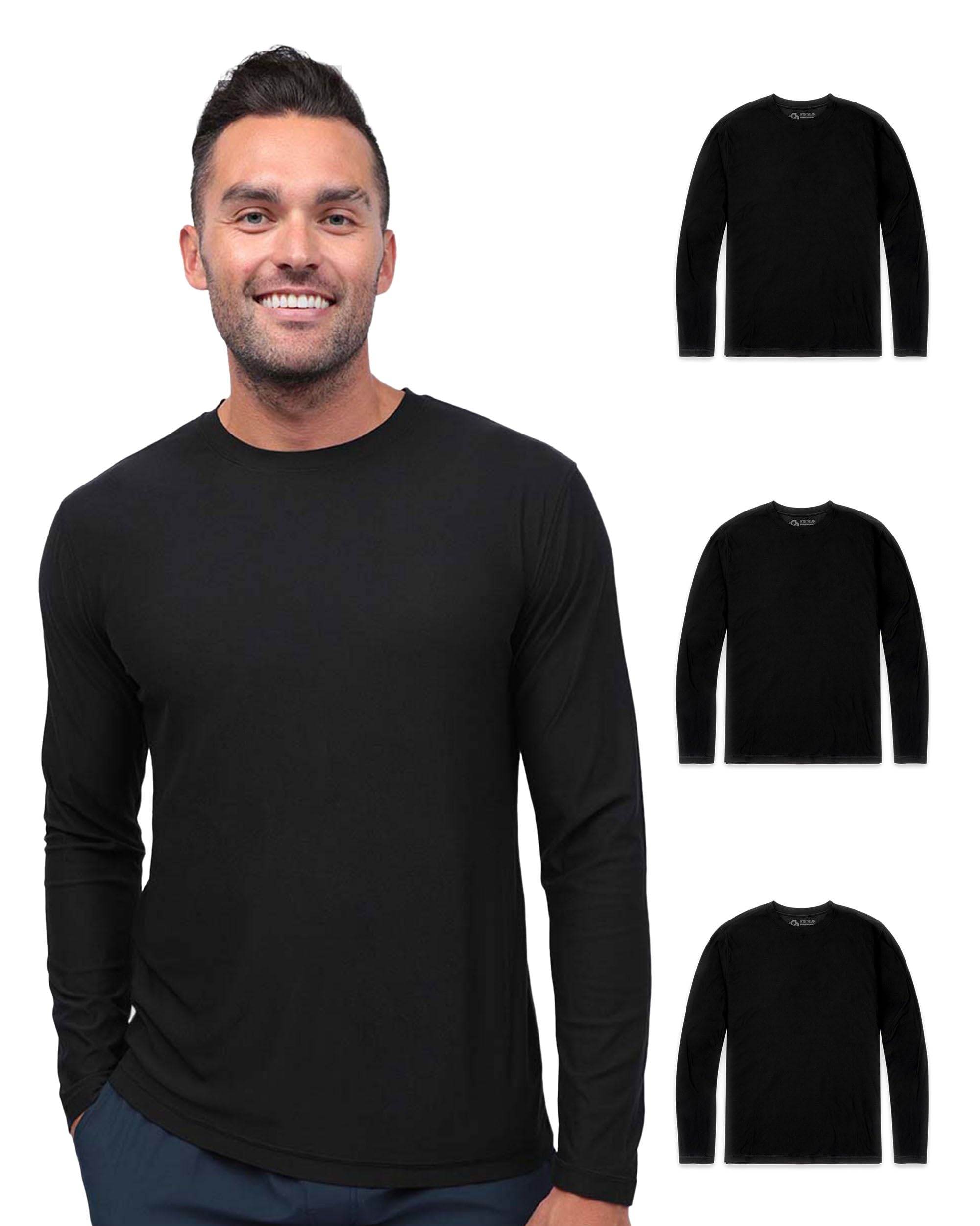 INTO THE AM Herren Performance Dri-Fit Langarm Athletic Gym Shirt für Herren S-3XL – Feuchtigkeitstransportierendes Workout & Running Tee