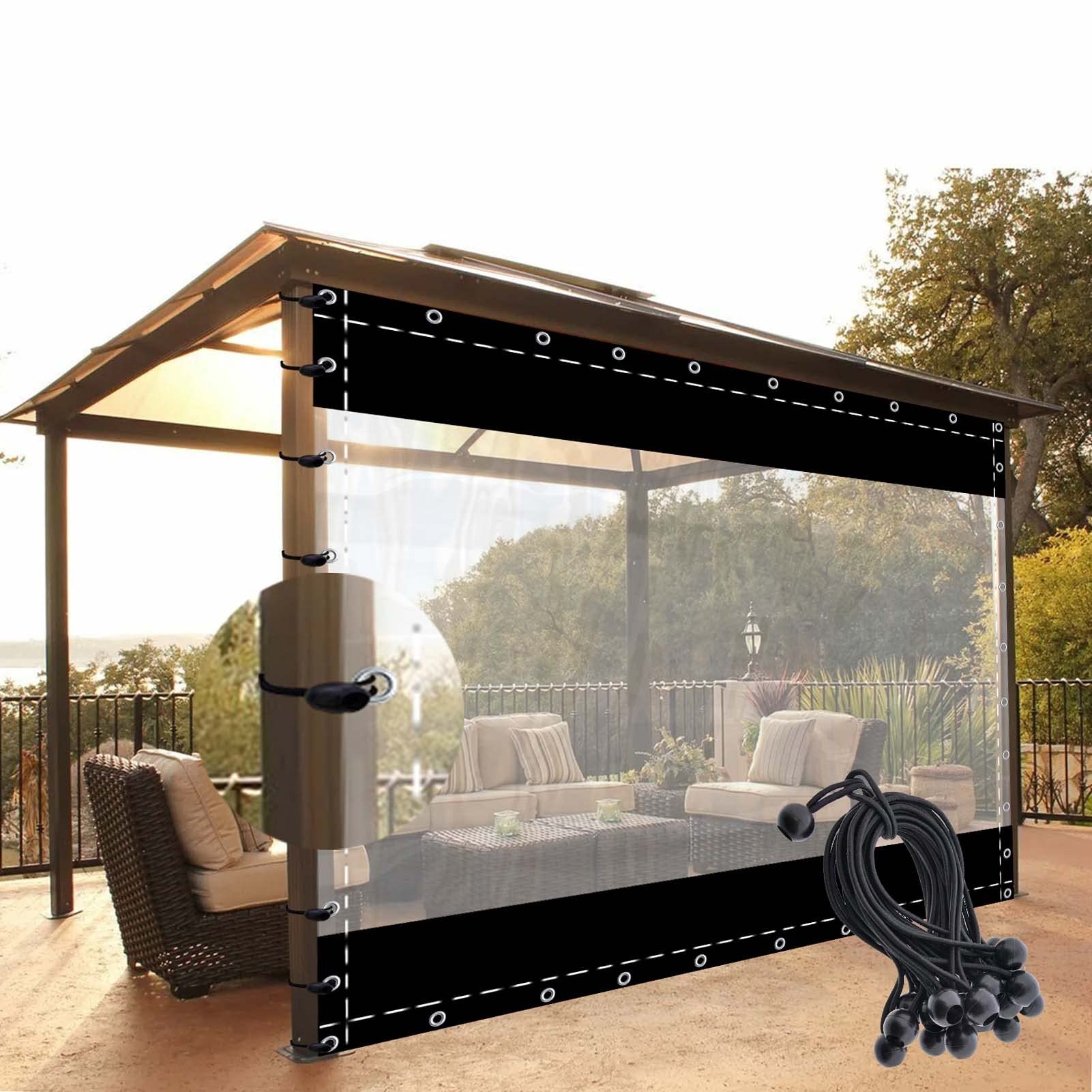 Waterdicht Transparant Zeil Buitengordijnen Veranda's Paviljoens Overkappingen met Oogjes Transparant Zeil voor Planten, Kas, Pergola, Aanpasbaar (Color : Black, Size : 2.8X3m/9.1x9.8ft