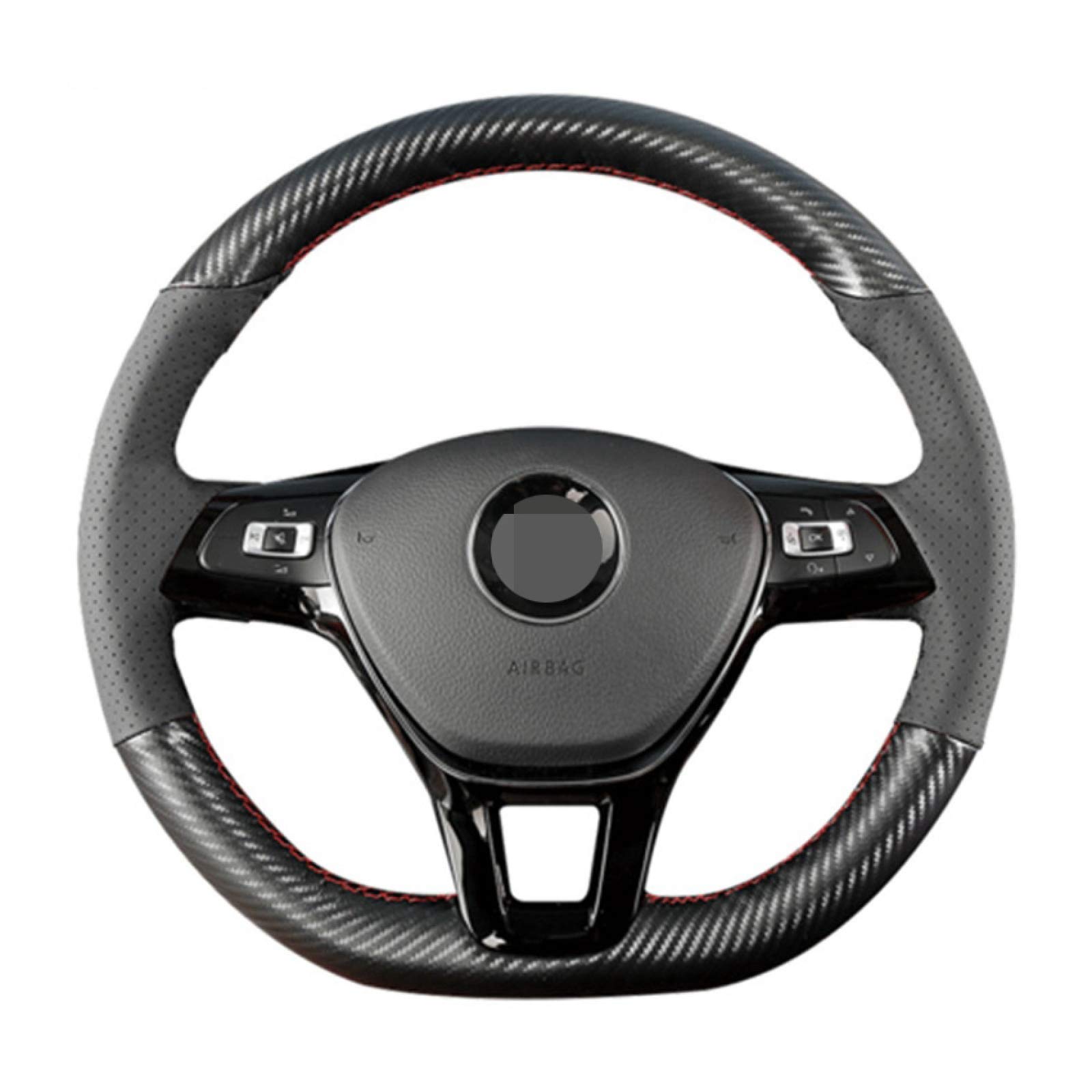 HYMONA Black Carbon Leather Car Steering Wheel Cover,For VW Golf 7 GTI Golf R MK7,For VW Polo GTI Scirocco 2015 2016