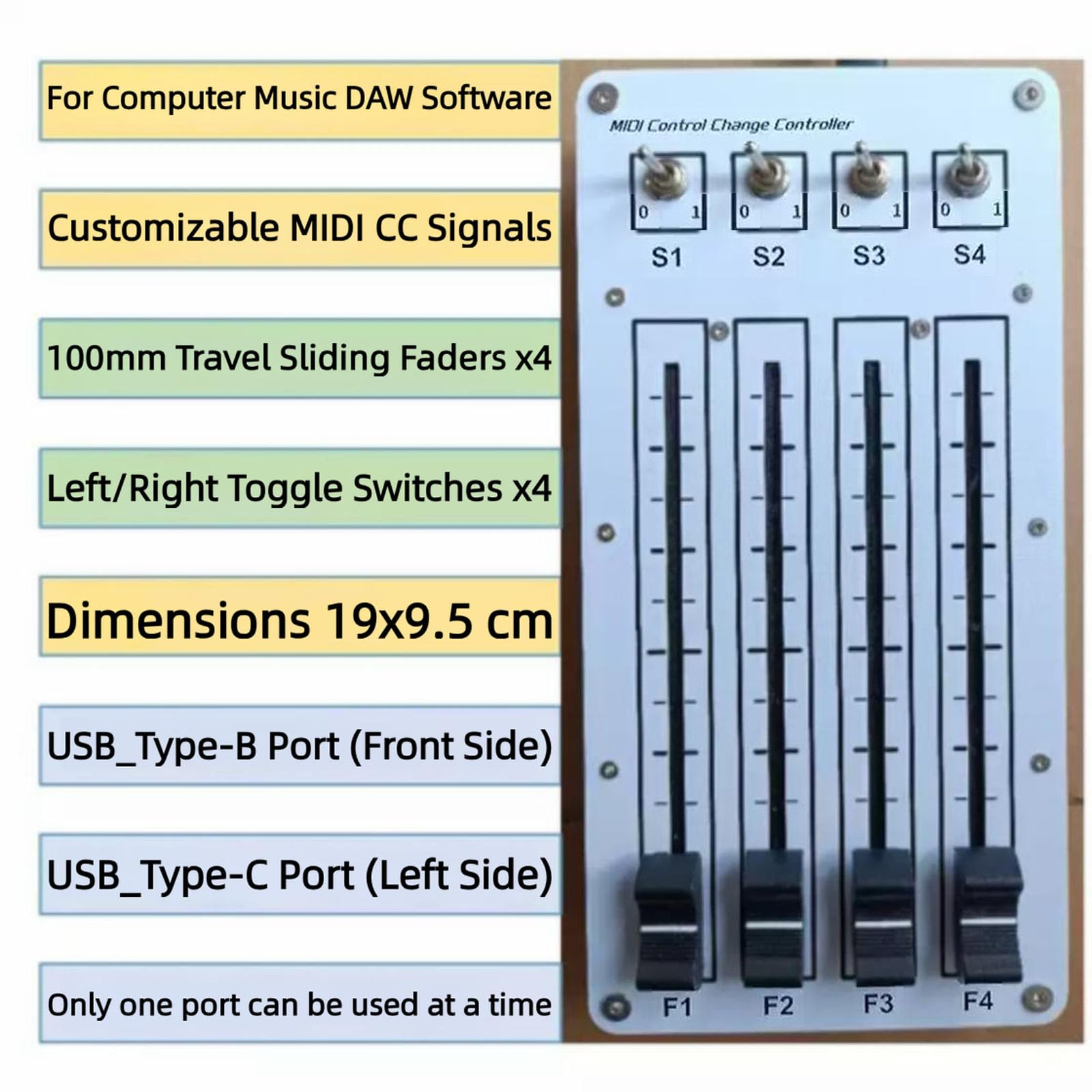 Fader Midi De 4 Canales Y 100 Mm, Mezclador Deslizante Midi Delgado De 4 Pistas, Interfaz USB, Mapeo CC Personalizado, para Software DAW Y Edición En Estudios De Producción Musical.