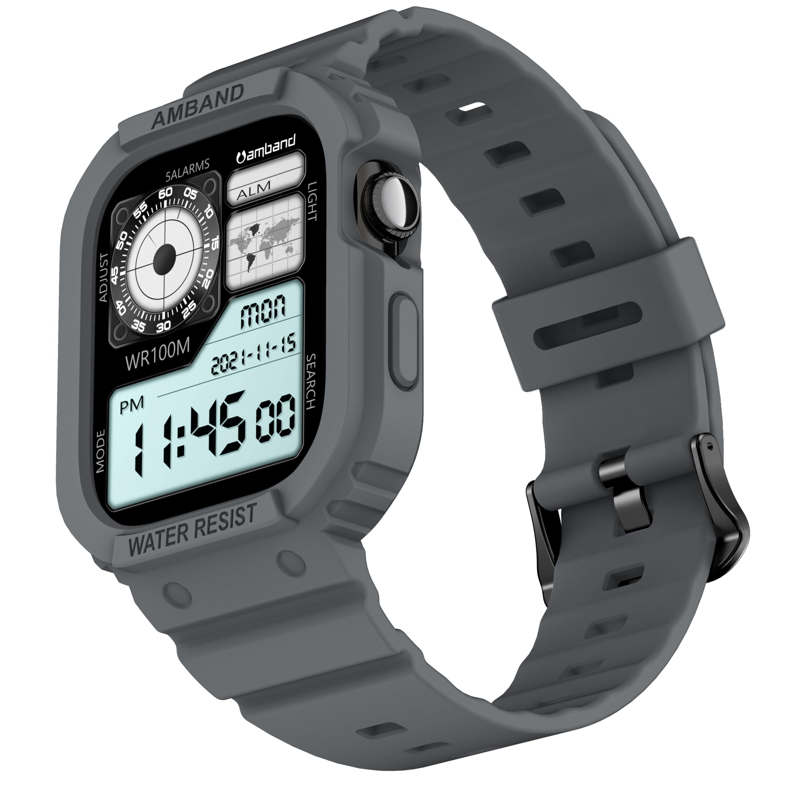 amBand Rugged Case with Band for Apple Watch Series 11 10 46mm, Shockproof &amp; Protective Sport Bumper Cover, Lightweight &amp; Comfortable Strap for Men &amp; Women, Gray
