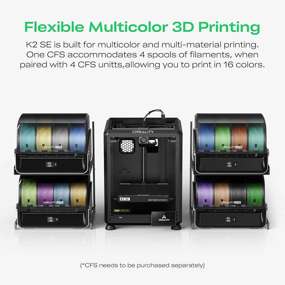 Creality K2 SE 3D Printer, 500mm/s High-Speed Printing, Support Multi Color 3D Printing Needs CFS, Solid Metal Build, Auto Leveling, Direct Drive Extruder, Quick-Swap Nozzle, 220×215×245mm Print Size
