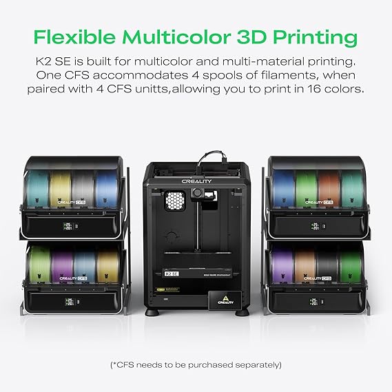 Creality K2 SE 3D Printer, 500mm/s High-Speed Printing, Support Multi Color 3D Printing Needs CFS, Solid Metal Build, Auto Leveling, Direct Drive Extruder, Quick-Swap Nozzle, 220215245mm Print Size