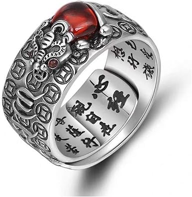 Pingyongchang Feng Shui PiXiu Mantra Protection Wealth Ring Amult Pi Xiu Adjustable Ring for Men Women Fathers Day Mothers Day