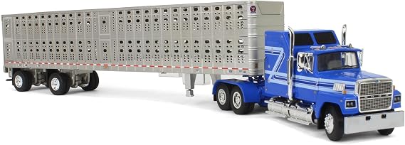 DCP First Gear 1/64 Blue Ford LTL 9000 60in Aerodyne Sleeper & Wilson Livestock Trailer 60-1769