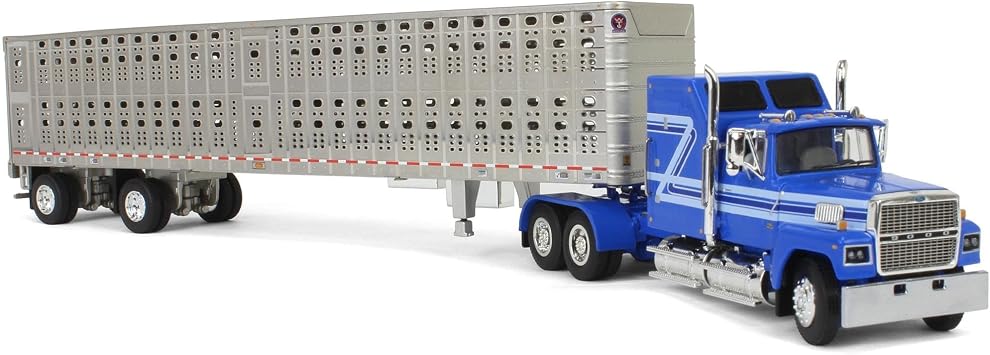 DCP First Gear 1/64 Blue Ford LTL 9000 60in Aerodyne Sleeper & Wilson Livestock Trailer 60-1769