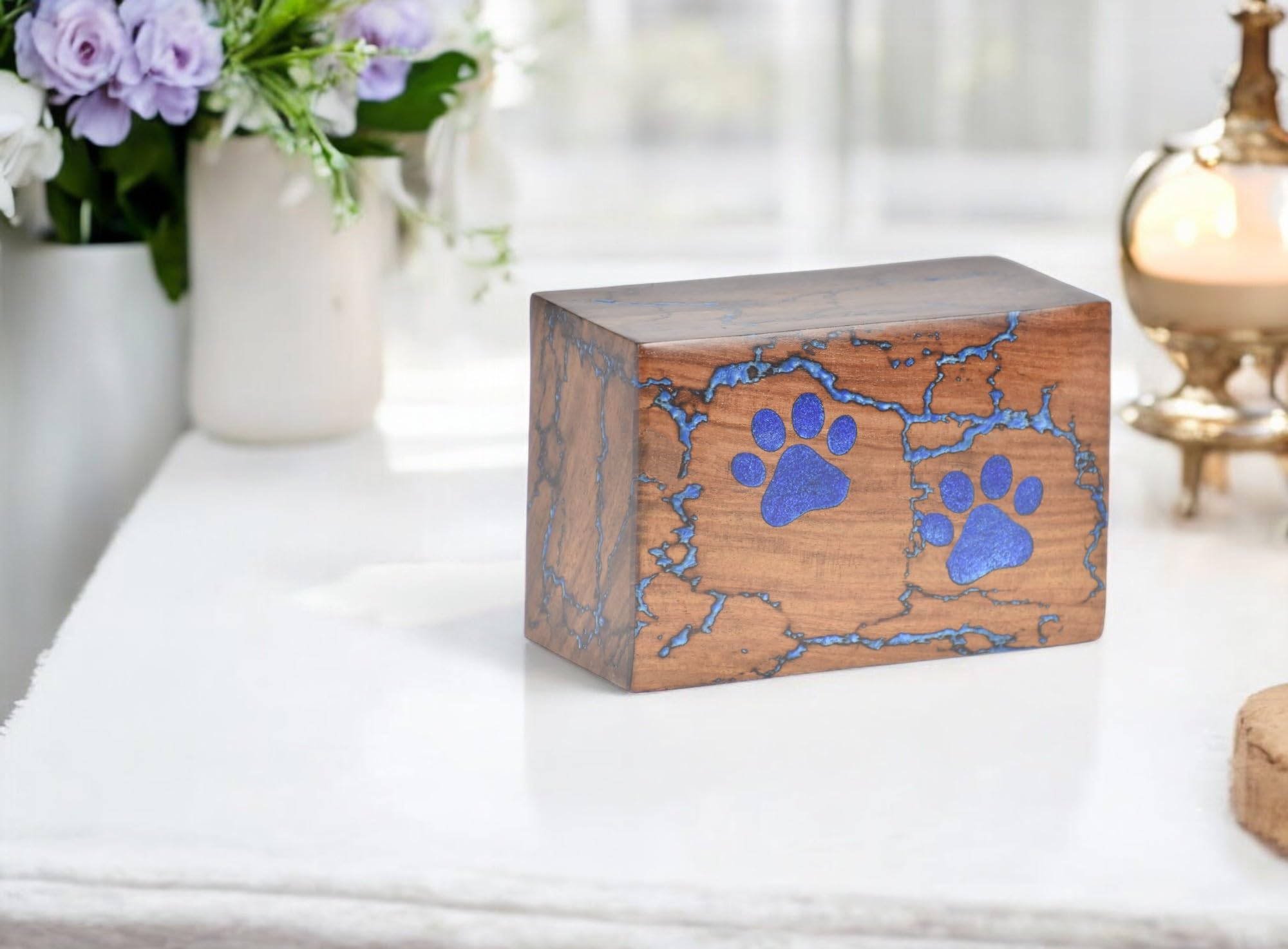 Pet Urn for Ashes, Blue + Brown, M - Image 3