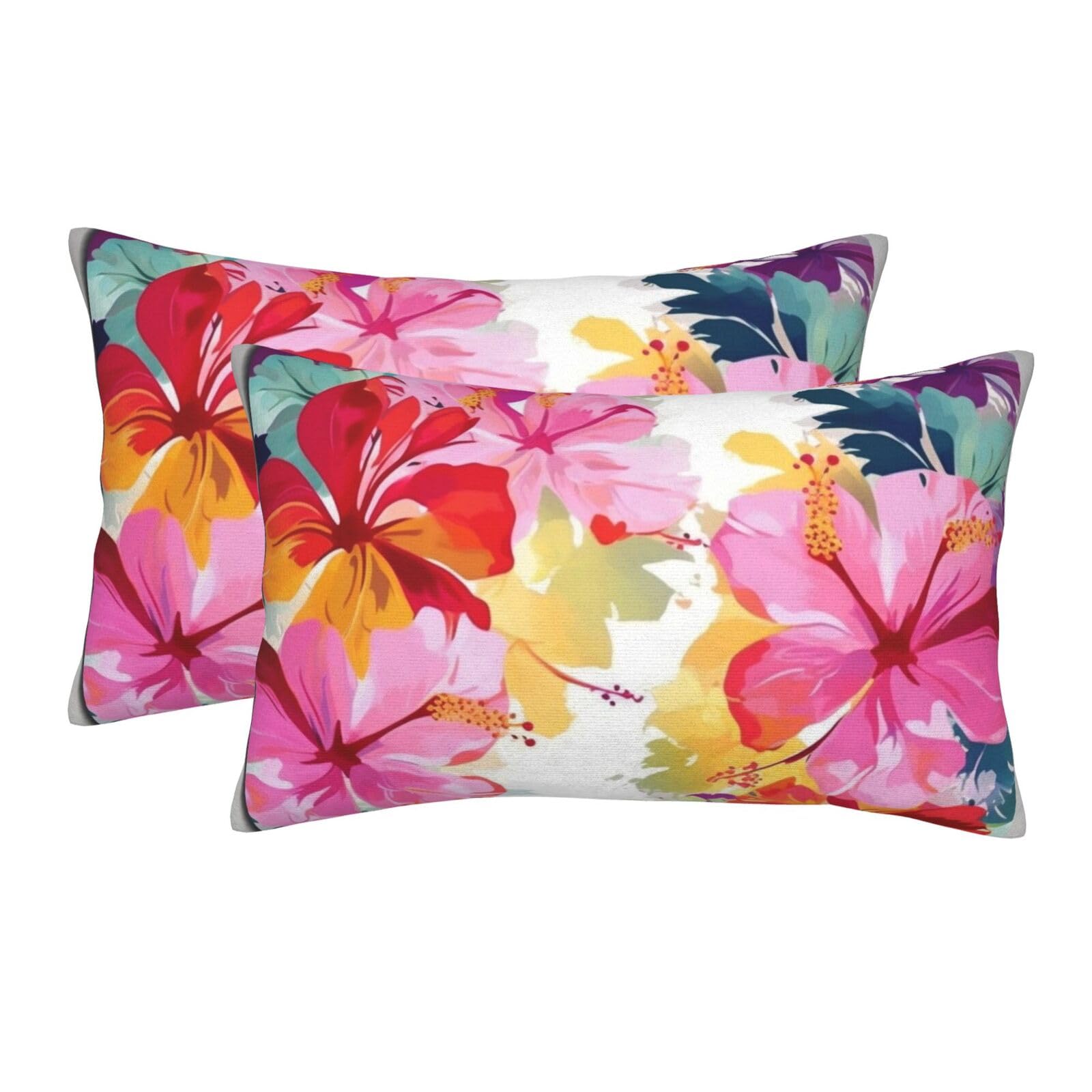 2 Pack Standard Size Pillow Cases for Hair and Skin Soft Breathable Pillow Case Covers with Hidden Zipper Hawaiian Flower Print Pillowcase 20"x30" Pillow Cover for Sleeping Gift