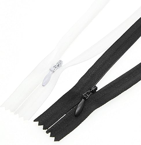 Miniatura 3 de Leekayer Cremallera invisible de 16 pulgadas para costura artesanal, bolsa de vestir 3# Negro Blanco 16.0 in Cremallera oculta de nailon para