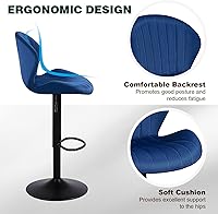 Vista 14 de Juego de 2 taburetes de bar modernos, taburetes de bar giratorios de altura ajustable de terciopelo, sillas de encimera de isla de cocina sin brazos