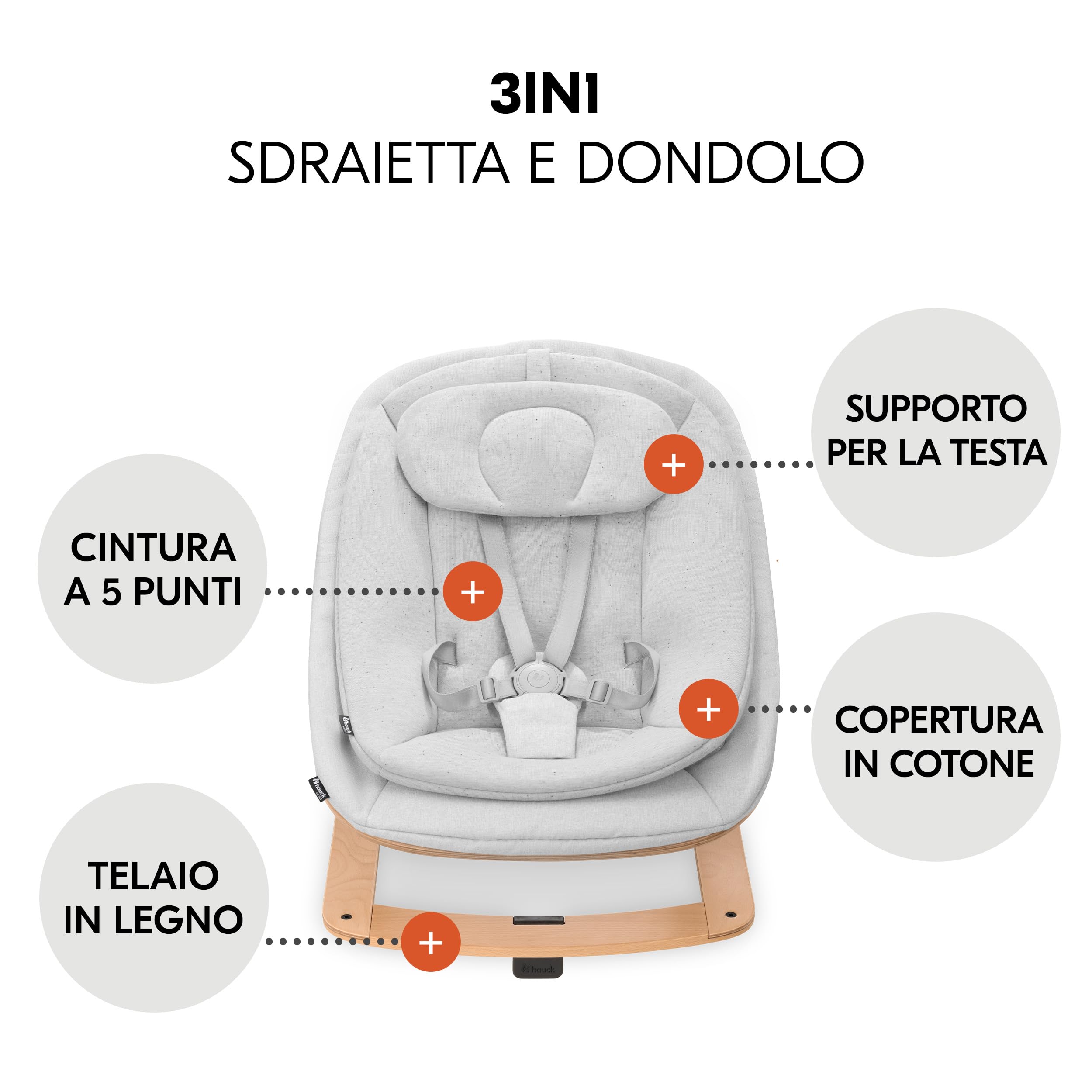 hauck Seggiolone Beta+ Newborn Set Eco Bouncer - Sediolone Pappa Bimbi in Legno Da 0 Mesi con Sdraietta Neonati Dondolo, Cuscino e Vassoio - (Grigio scuro)
