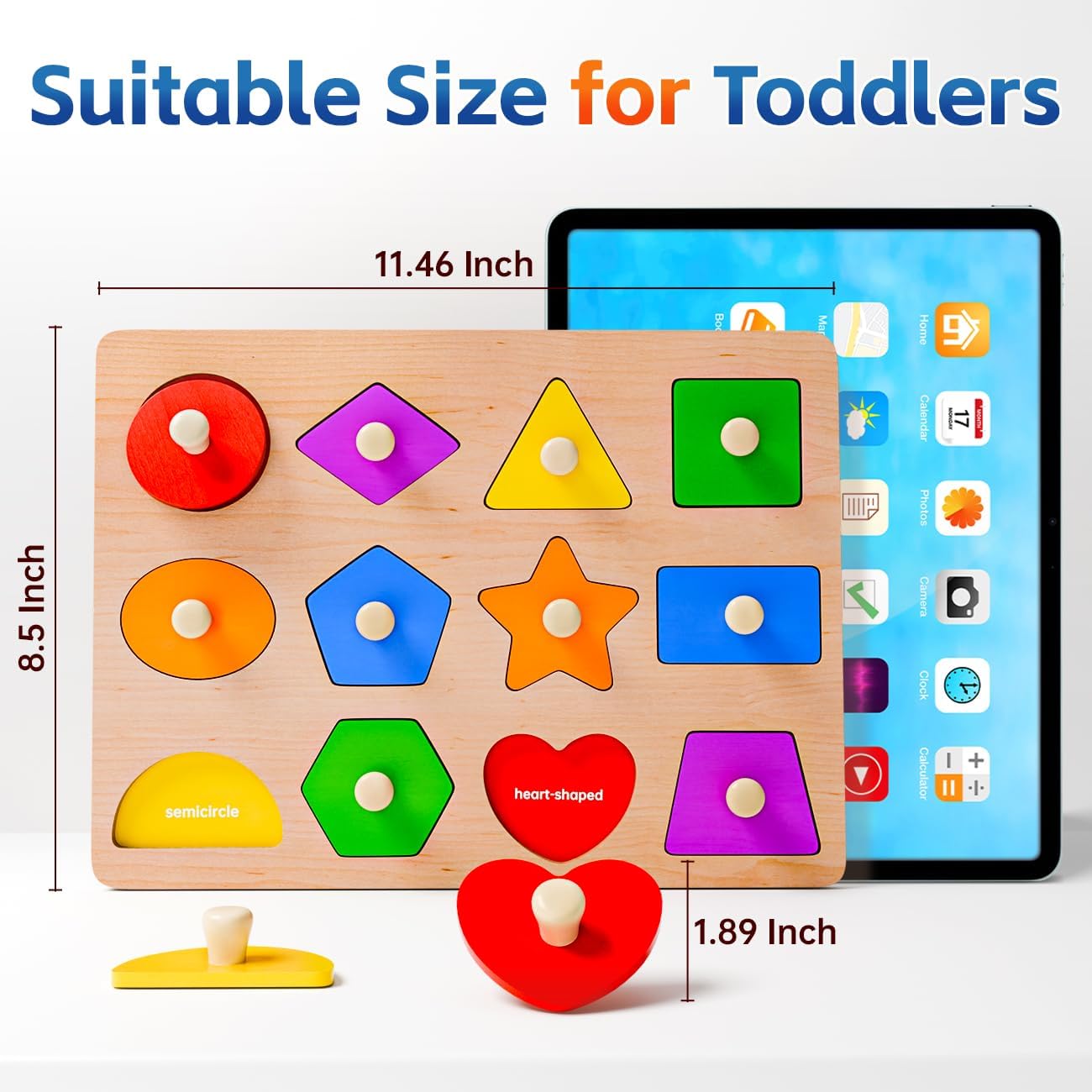 Wooden Shape Peg Puzzles for Toddlers 1 2 3 Year Old Boys Girls Gifts: Shape Sorter & Color Match Baby Puzzles 12-18-24 Months image 6