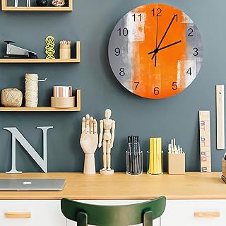 Orange Grey Abstract Art Painting Wall Clock 12