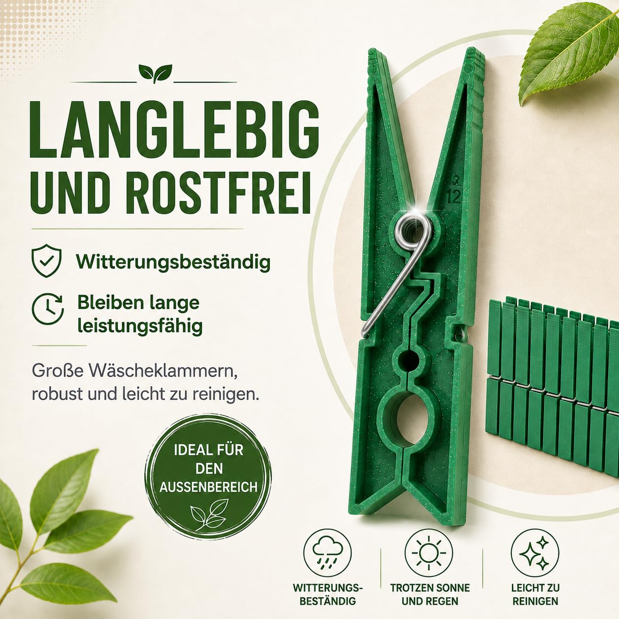 Today Eco – 40 Wäscheklammern aus 95 % recyceltem Post-Consumer-Kunststoff – Großes Format, rostfrei, widerstandsfähig und windfest