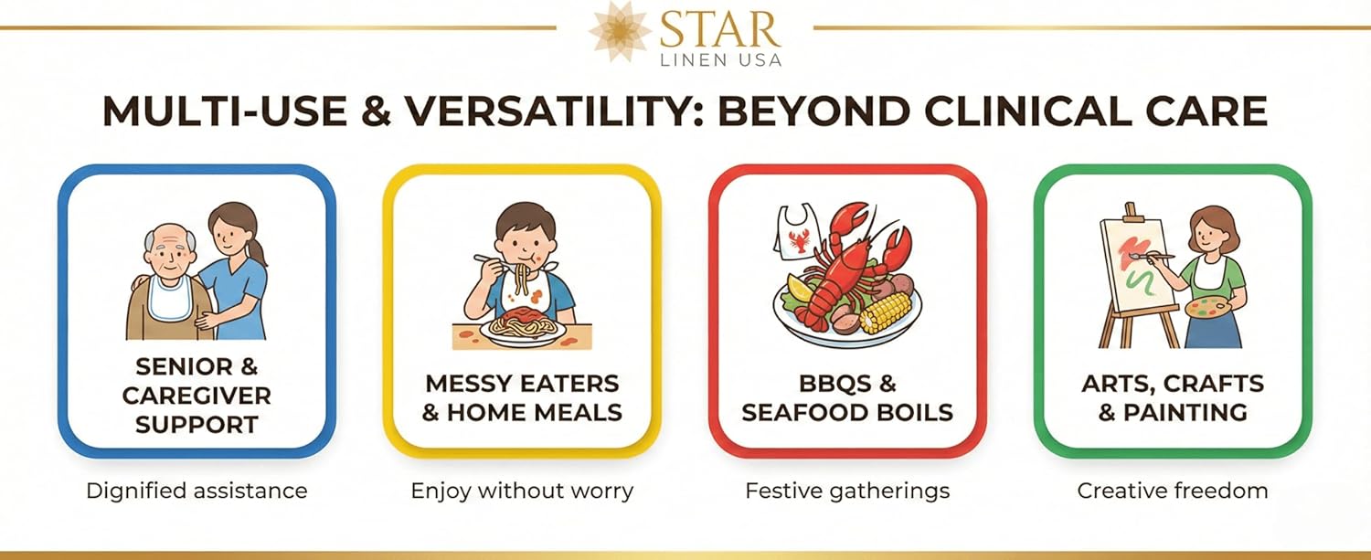 12 Adult Bibs Washable Reusable Terrycloth Clothing Protectors - White