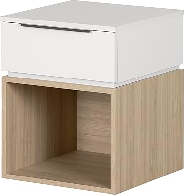South Shore Hourra 1-Drawer Nightstand, Soft Elm and White