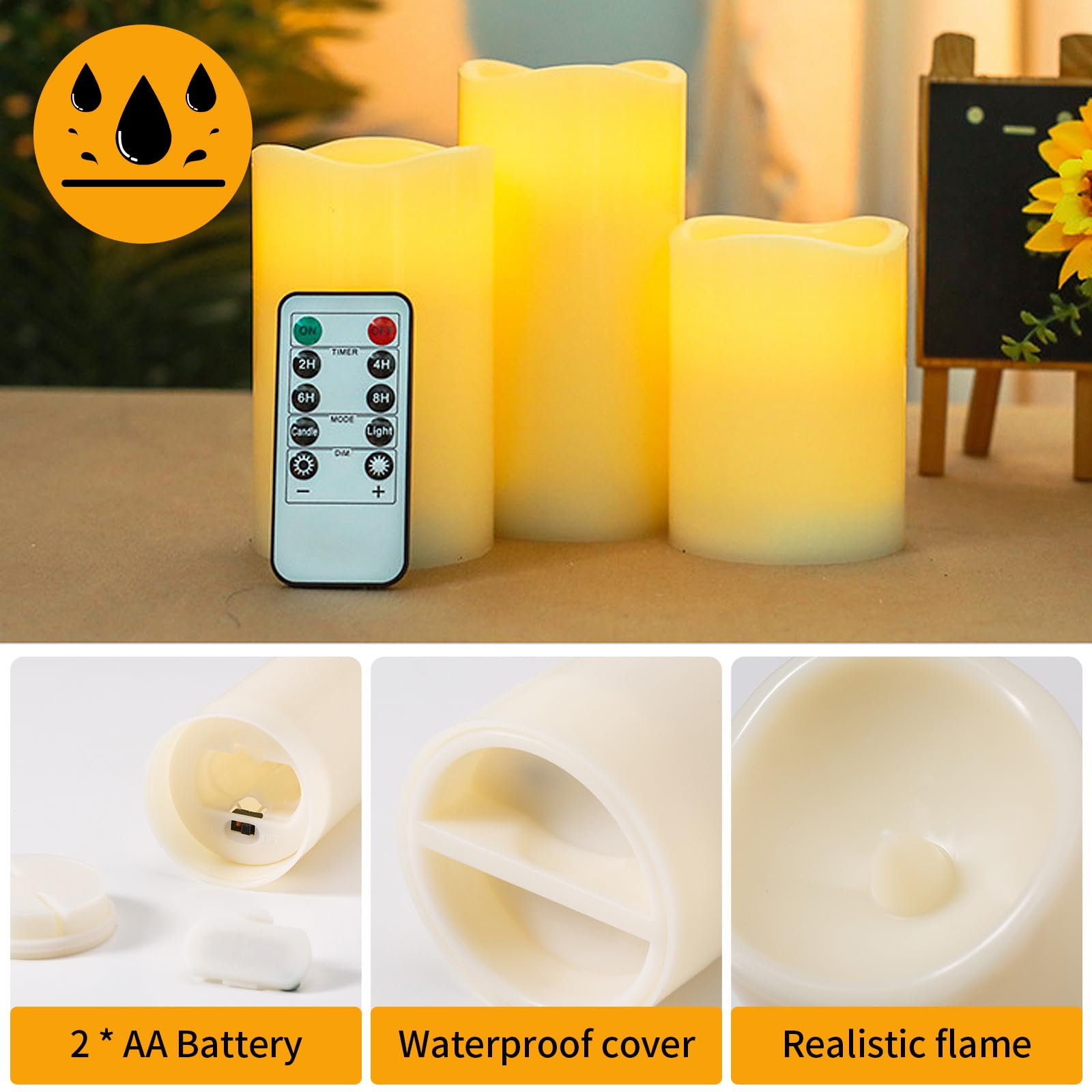 Candele a LED, set di 12 candele senza fiamma, per esterni, impermeabili, senza fiamma, con telecomando a 10 tasti, funzione timer, candele a batteria, candele a LED