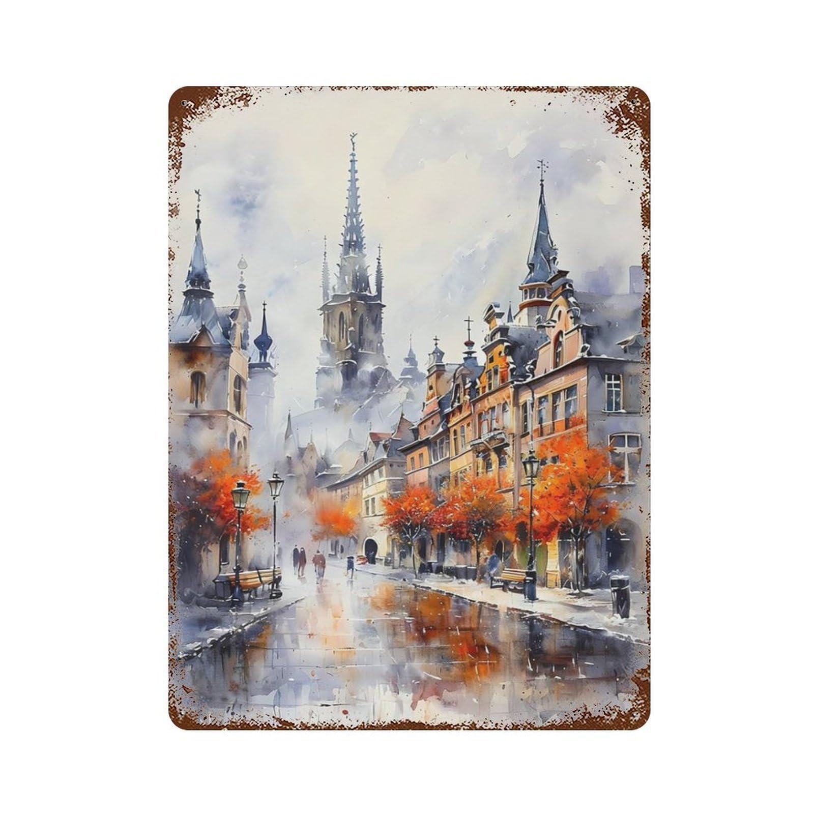 xiaoxiaoshen Cityscape Belgium Brussels Street Wall Decor Art Metal Tin Poster Modern Home Decor Art Home Bar Shop Decorations Vintage Sign 40x30cm