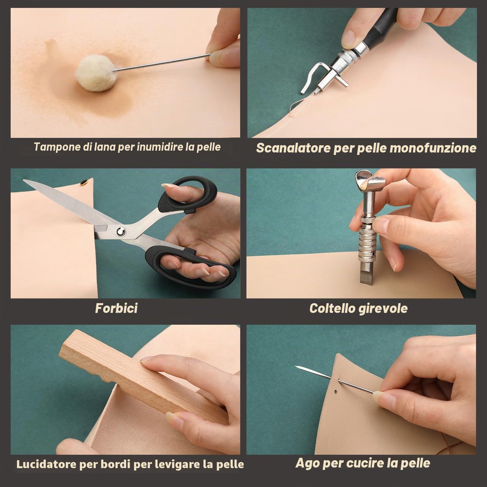 Set fai da te in pelle, 87 pezzi, strumenti per il fai da te, in pelle, set di rivetti in pelle, timbri per cuoio, aghi da cucito e altri strumenti per artigianato in pelle, cucito a mano