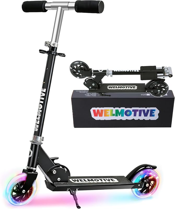 Kick Scooter for 3+Years Old Boys & Girls Lightweight, Foldable, Aluminum Frame, and Adjustable Handlebars, Rear Brake, and Flashing Light up Wheels