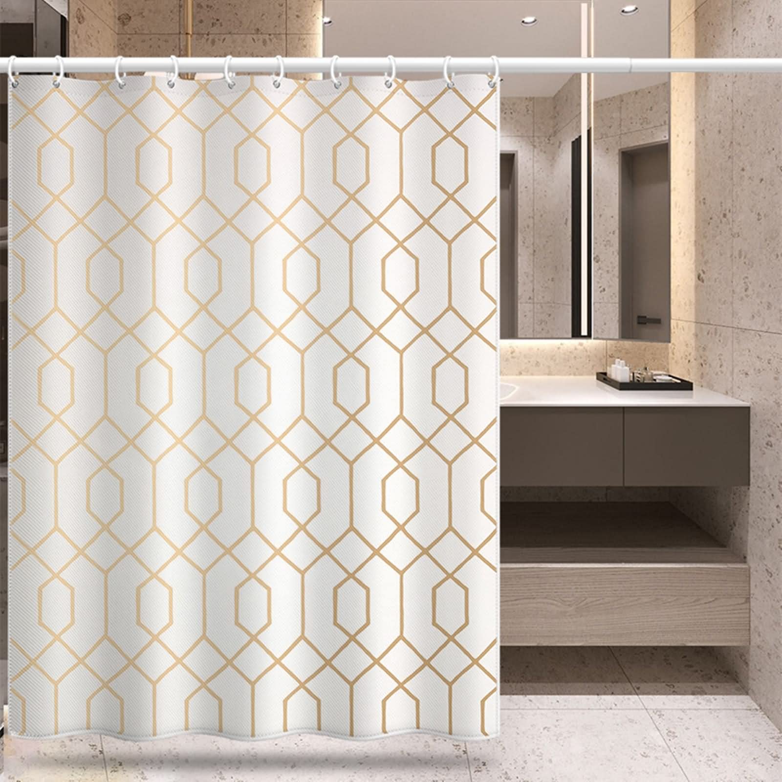 Duschvorhänge für Badewannen, Duschvorhang-Set Geometrisches Muster Hellbraun Beige Polyester 150X200cm
