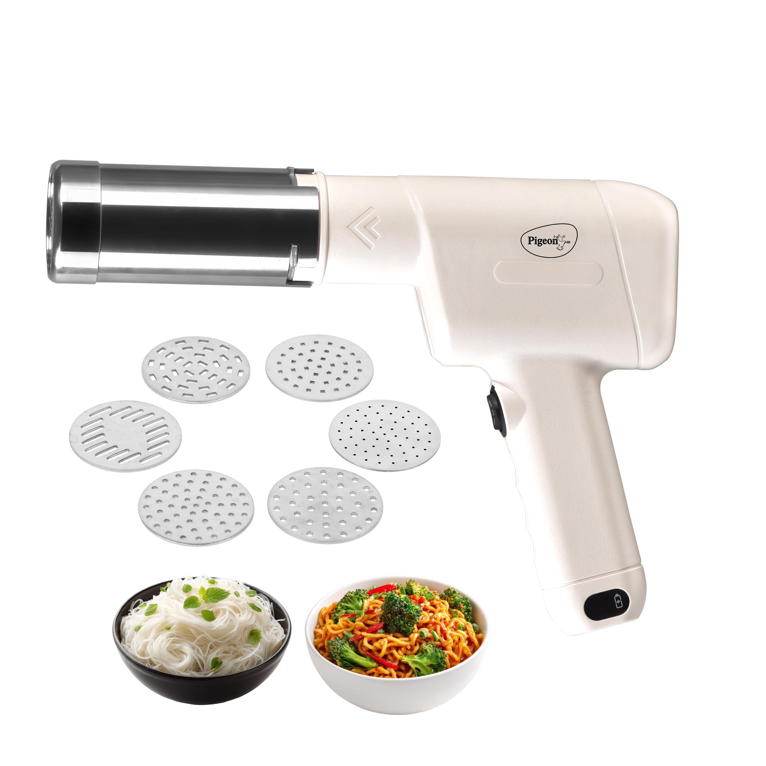 Pigeon Instamami Automatic Noodle Maker with 6 Moulds | Cordless Type-C Idiyappam & Pasta Maker | Portable Handheld Noodle Press | Cream-image-19