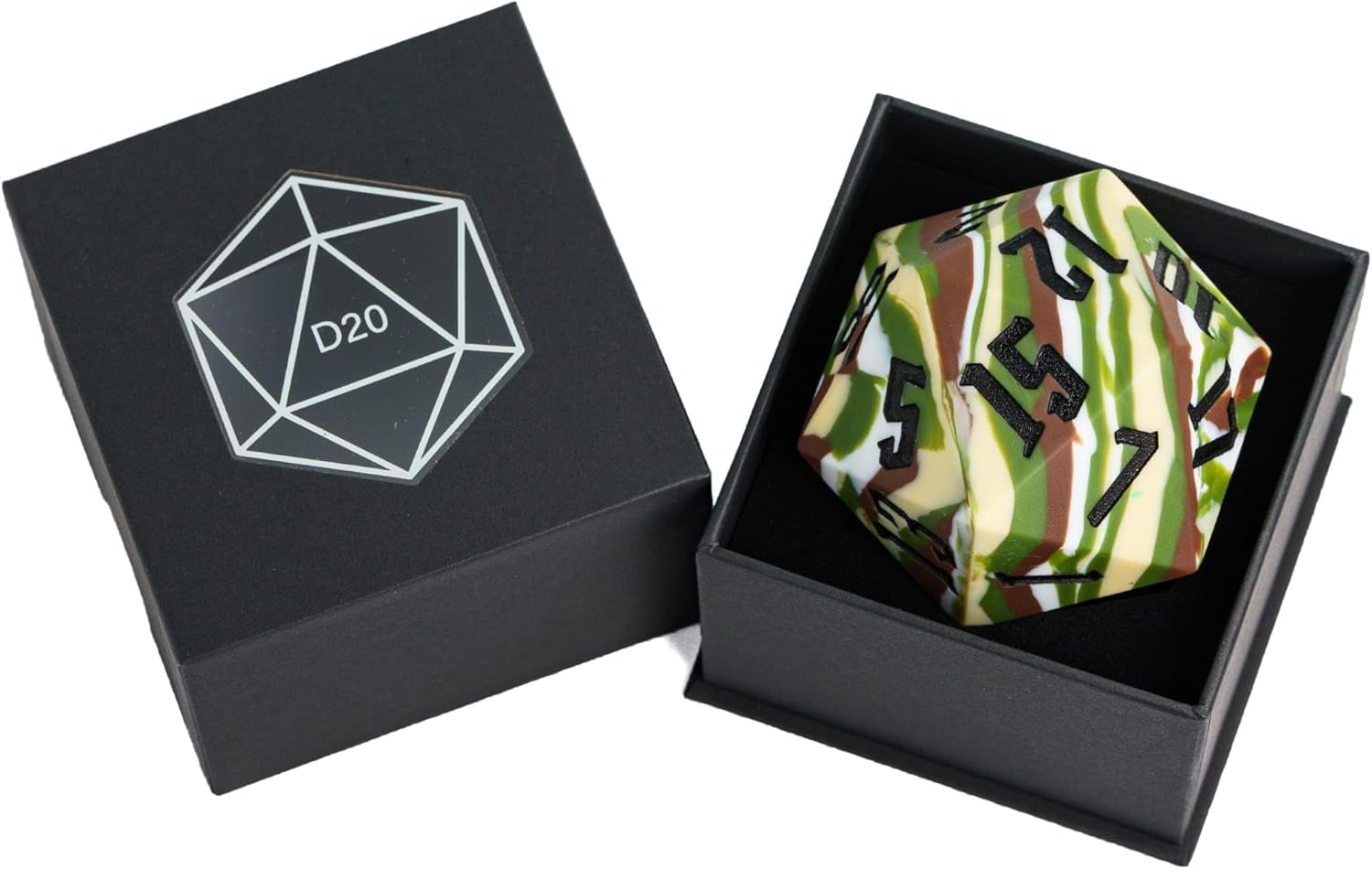 55mm Silicone D20, Single 20 Sided Dice Giant D20 Large D20, Camo Colors, Soft & Comfortable Touch, Perfect Bouncer, for D&D RPG Bar Pub Club Party Games(Forest Camo)