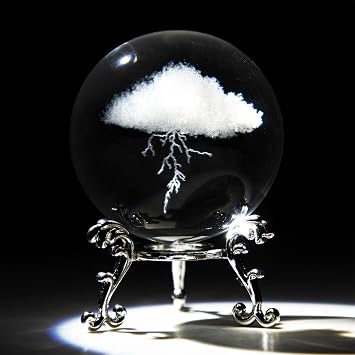 HDCRYSTALGIFTS 3D Lightning Cloud Crystal Decorative Ball Paperweight with Free Stand,60mm 2.3inch Glass Art Engraving Sphere for Home Feng Shui Decoration Ornaments