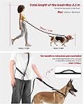 Hands Free Dog Leash, 5.9-8.2ft Multifunctional Crossbody Dog Leash Rope with Explosion-Proof Handle and Adjustable Hand Free Dog Leash for Medium & Small Dogs Walking Jogging and Running