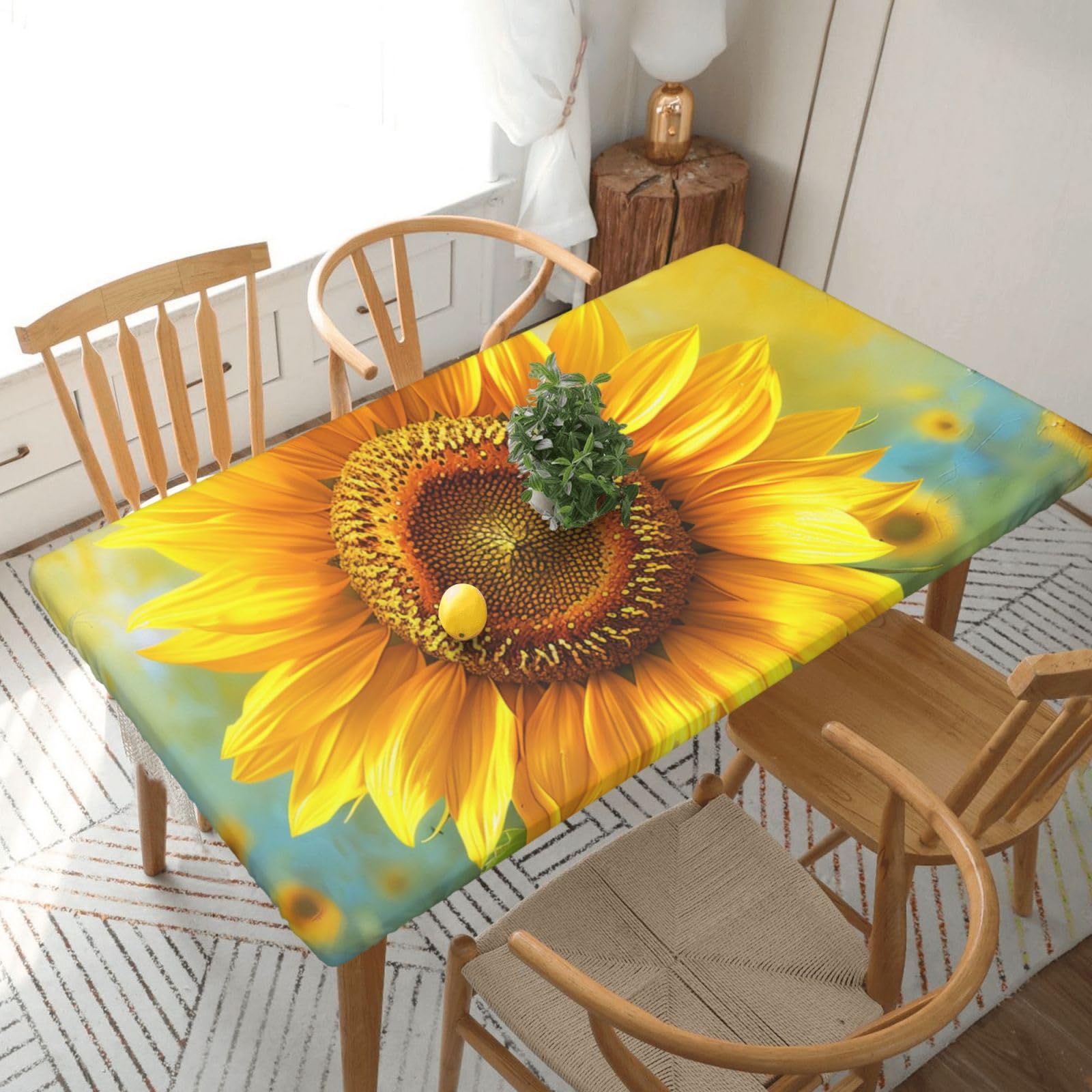 WPKJU Sunflowers Printed Tablecloths 5ft Rectangular Table Covers Washable Polyester Decorative Table Cloth for Dining Table Picnic Wedding