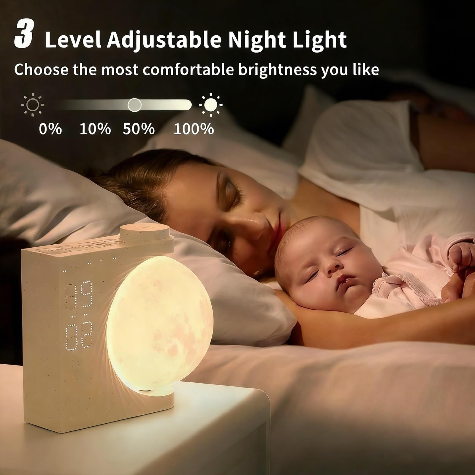 Réveil MoonRise Sunrise avec Lumière De Réveil et Lampe Lunaire RGB, Double Alarme, Fonction Snooze, Veilleuse pour Enfants et Adultes, Décoration De Chambre à Coucher